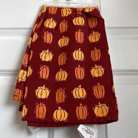 NWT Autumn Fall Pumpkins Flour Sack Towel Set Burgundy - Picture 9 of 9